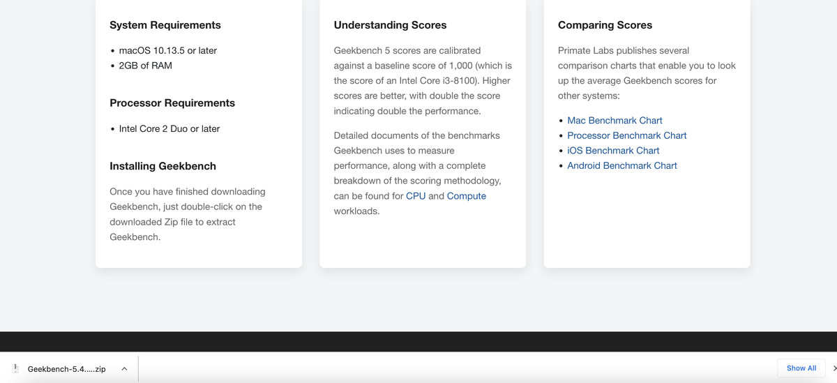 A screenshot of Geekbench 5’s website.