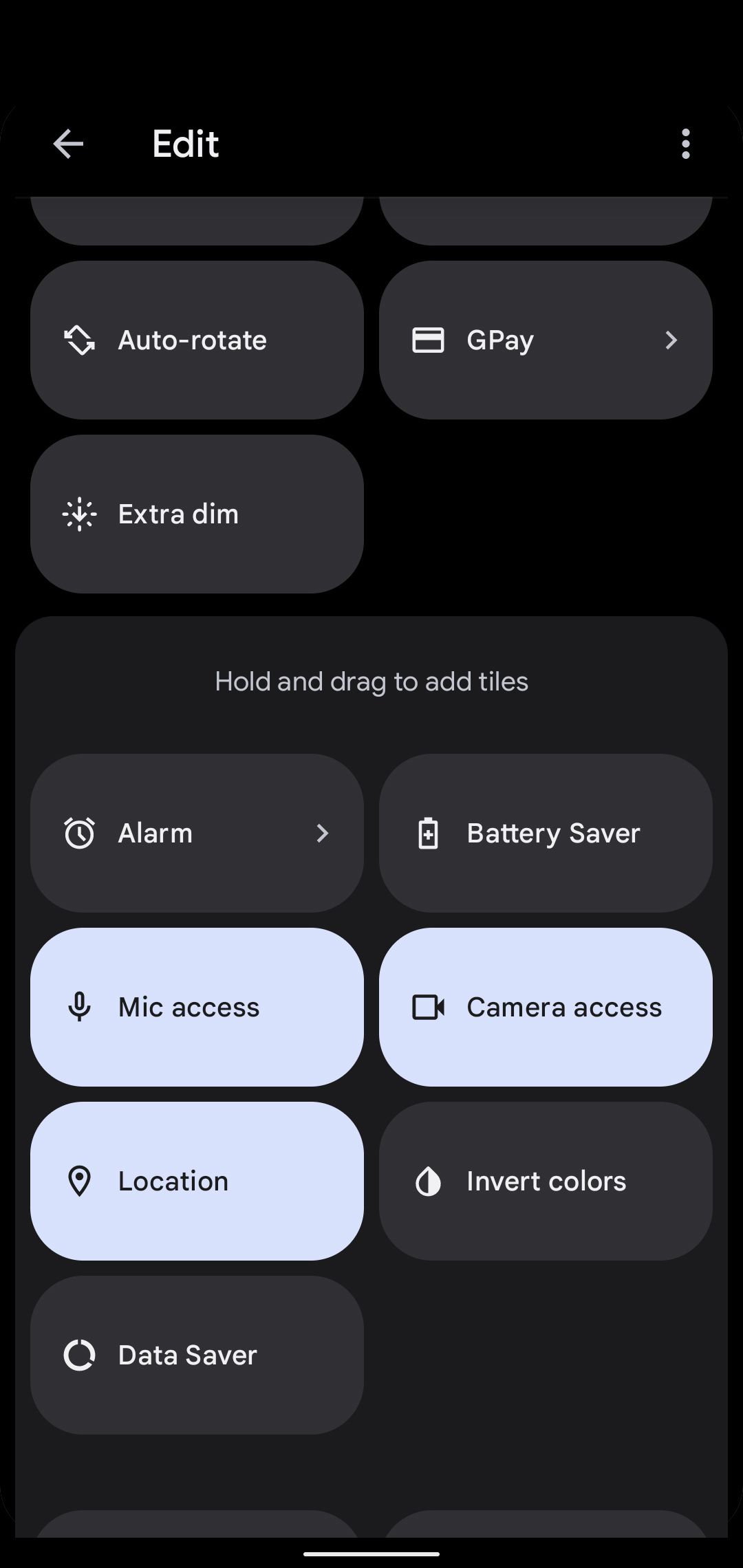 The new camera, microphone, and location access toggles can easily be moved...