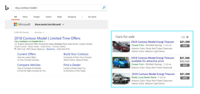 An example of Microsoft Advertising's Automotive Ads