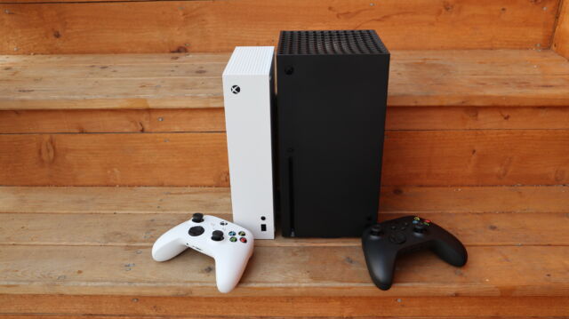 Xbox Series S (left), next to Xbox Series X (right). The former doesn't include a disc drive and isn't as powerful, but it's significantly more affordable and can still play all your modern Xbox games, albeit typically at lower settings.