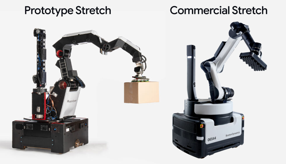 These aren't perfectly to scale, but here's the prototype robot versus the commercial version.