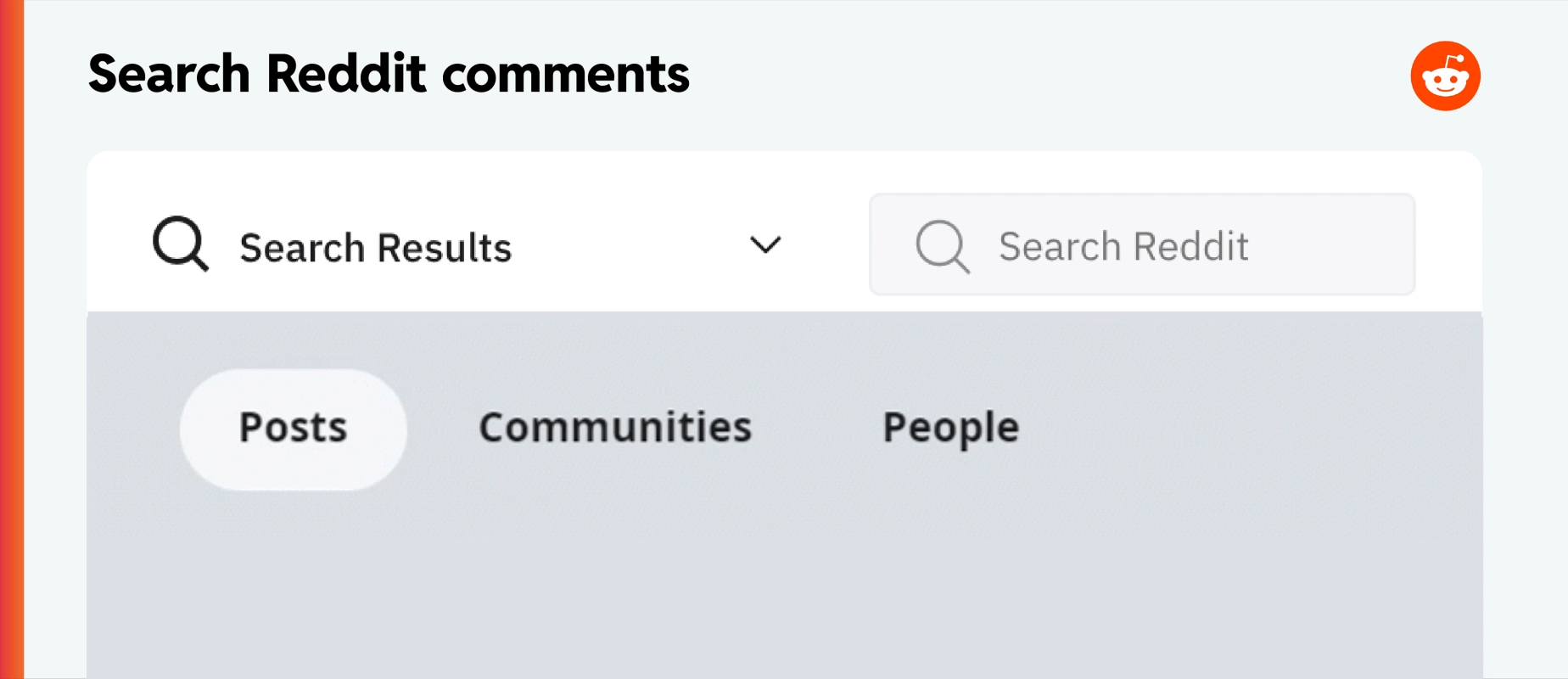 a reddit page with four search options posts comments communities and people with a mouse clicking comments