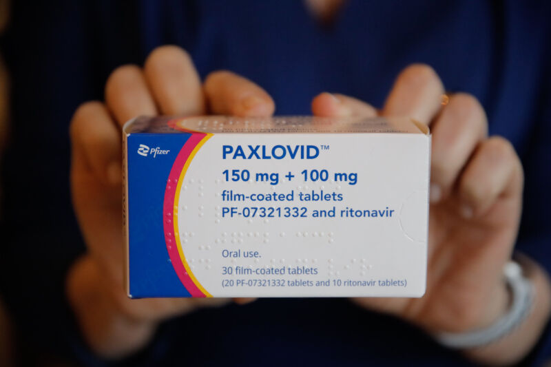 A box of Paxlovid, the Pfizer antiviral drug.