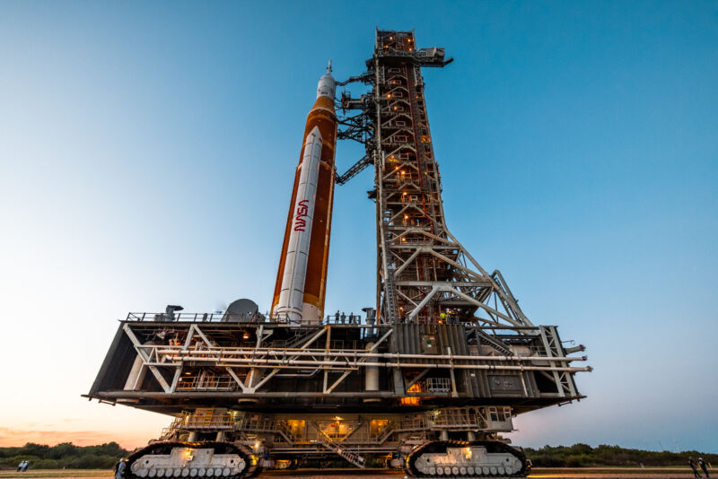 Photo of SLS rocket and Orion spacecraft.