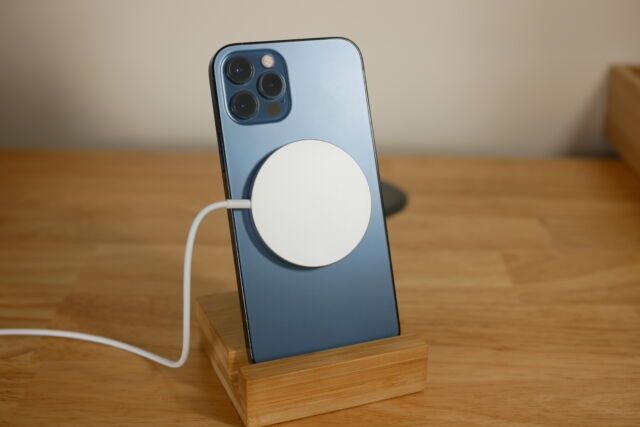 Apple's MagSafe Charger aligns easily to iPhone 12 and 13 devices and delivers up to 15 W of power.