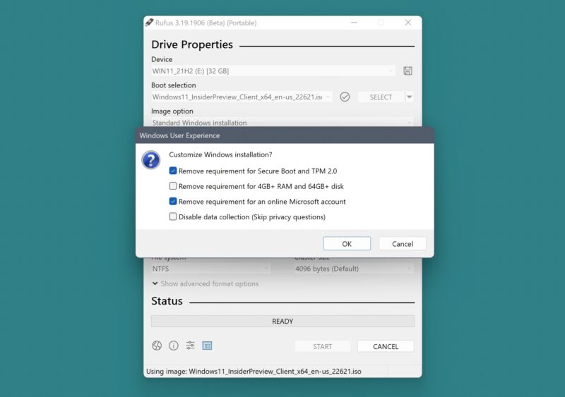 The Rufus tool will offer to modify your Windows 11 install media when you create it. The workaround for the Microsoft account requirement is new to the 3.19 beta.