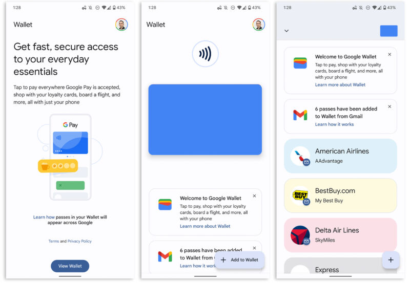 There's not a lot to see in Google Wallet, just the usual NFC interface and a few loyalty cards.