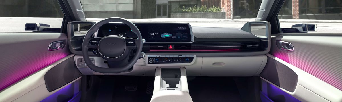 Ioniq 6 interior picture showing screens, controls, and a USB port
