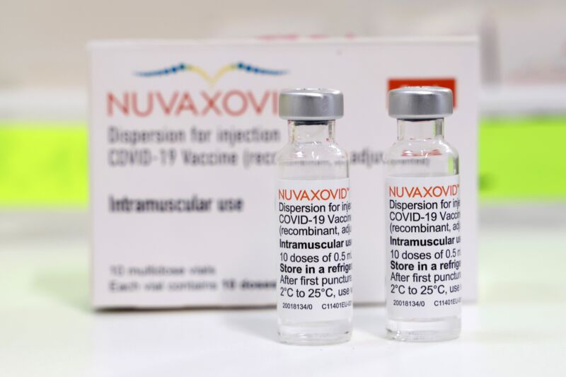 Empty vials of the Novavax Inc. Nuvaxovid COVID-19 vaccine arranged at the Tegel Vaccine Center in Berlin, Germany, on Monday, March 7, 2022. 