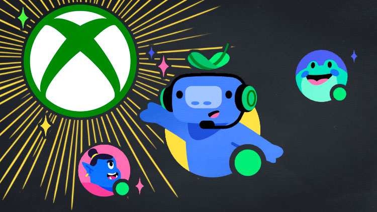 Discord and Xbox, seen here getting chummy by way of cute cartoon avatars attached to Discord iconography.