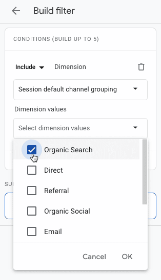 Steps for creating an SEO landing page report in GA4.