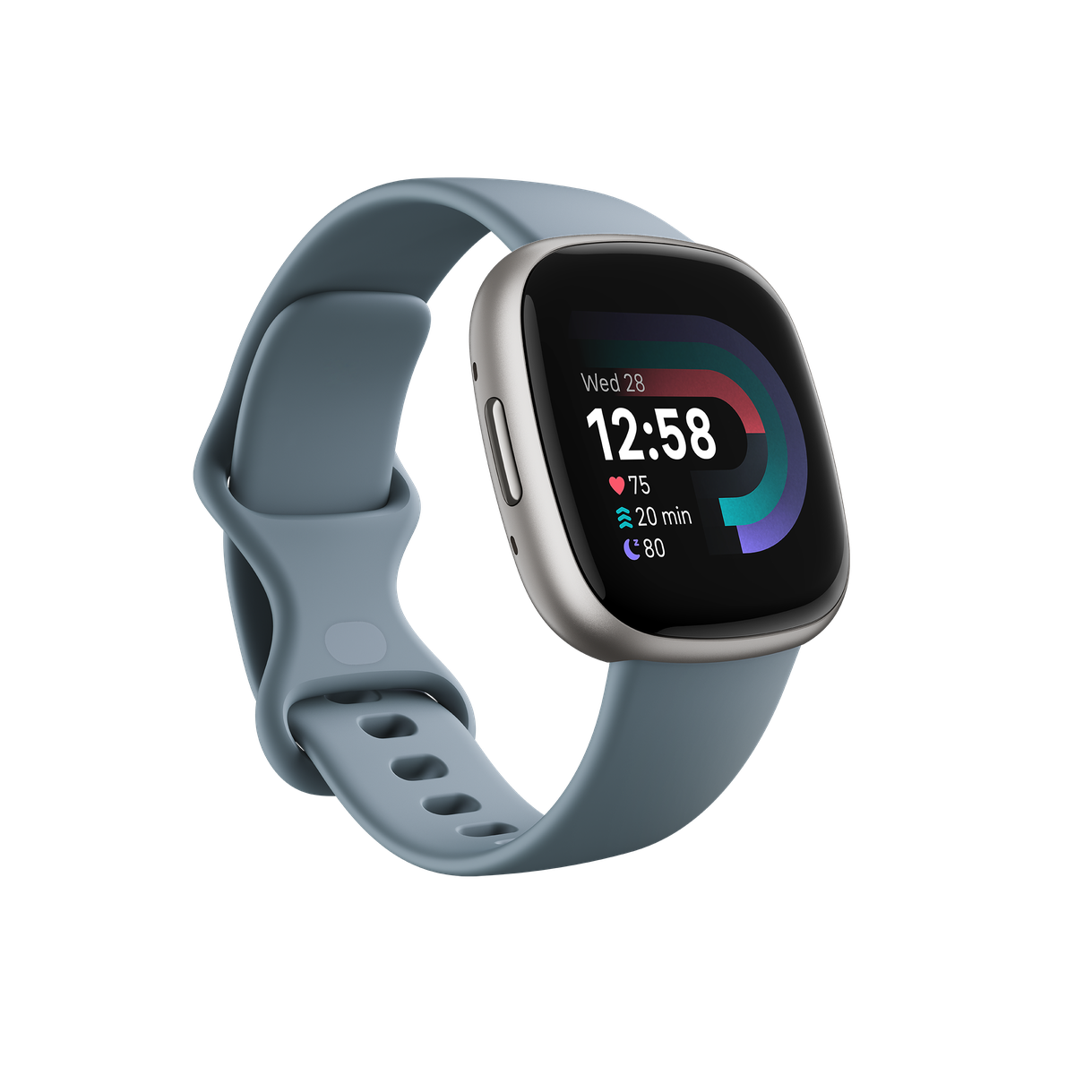 Fitbit Versa render showing a clock face