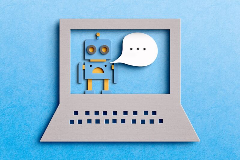 Illustration of a chat bot on a computer screen.