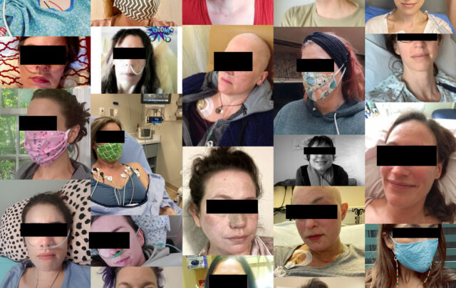 The LAION data set is replete with potentially sensitive images collected from the Internet, such as these, which are now being integrated into commercial machine learning products. Black bars have been added by Ars for privacy purposes.
