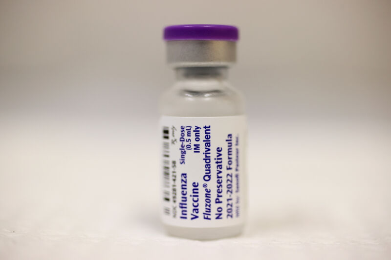 A bottle of influenza vaccine at a CVS pharmacy and MinuteClinic on September 10, 2021, in Miami. 