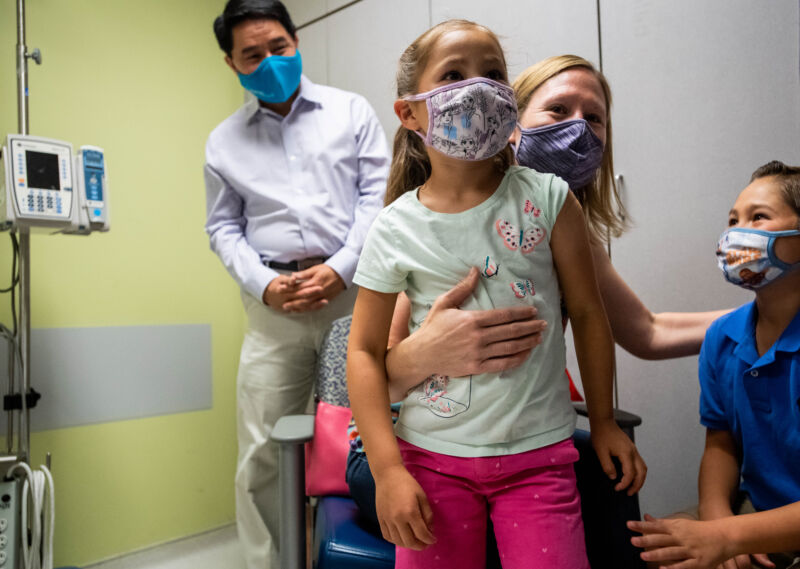 Avery, 6, and Aidan, 11, got their second Moderna COVID-19 vaccine doses at Kaiser Permanente Los Angeles Medical Center on Friday, June 25, 2021, as part of the KidCOVE study evaluating the safety and efficacy of the Moderna vaccine in young children.