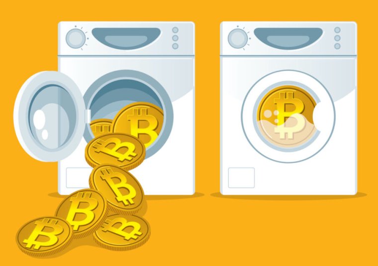 Bitcoin laundering concept vector illustration.