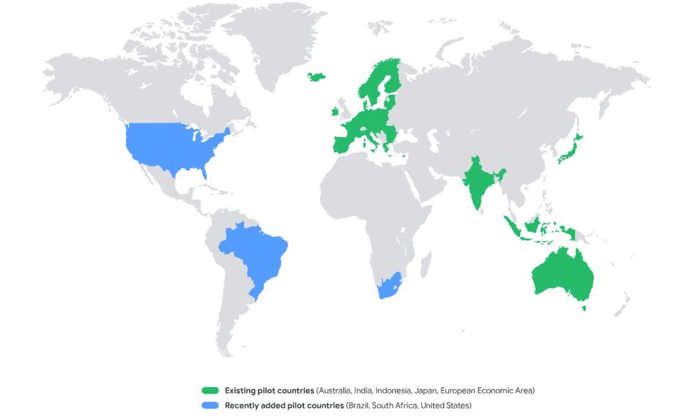 Google's infographic of "User Choice Billing" countries.