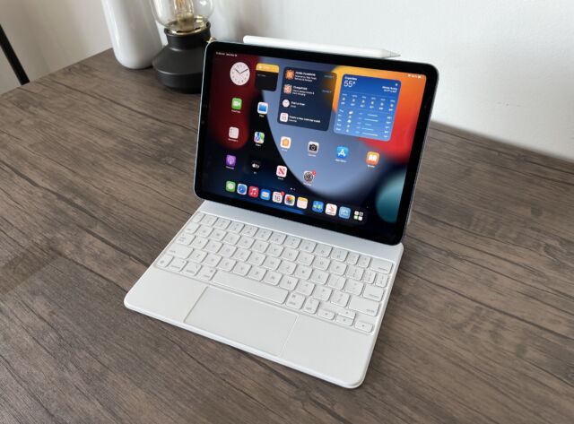 The 2022 iPad Air with the Magic Keyboard and Apple Pencil, all current on sale.