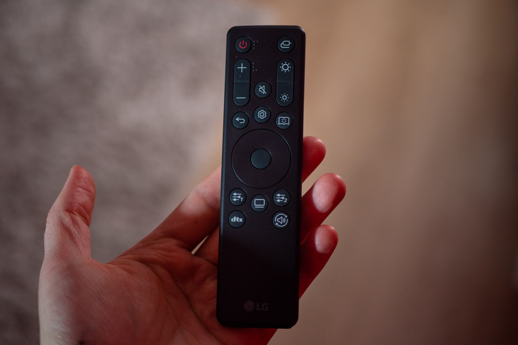 The remote control that’s included with the LG UltraGear OLED gaming monitor.