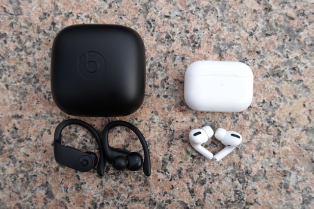 The Beats Powerbeats Pro (left) and Apple AirPods Pro.