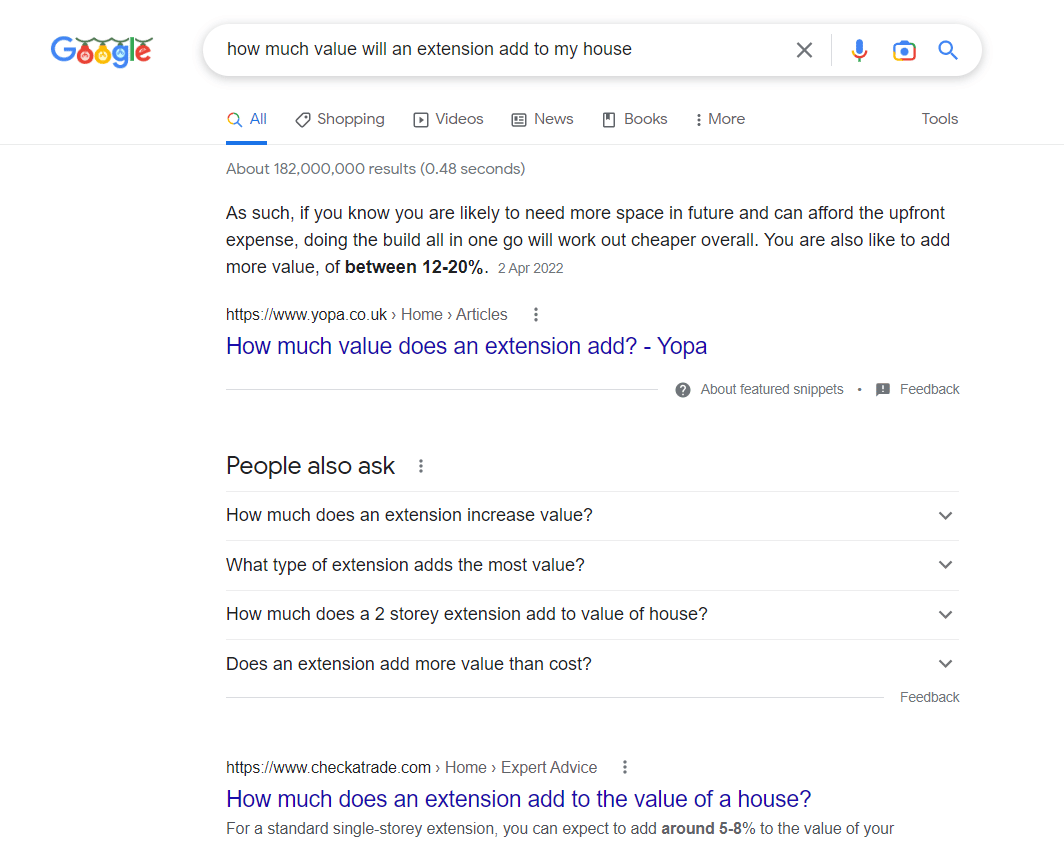 Search term - how much value will an extension add to my house