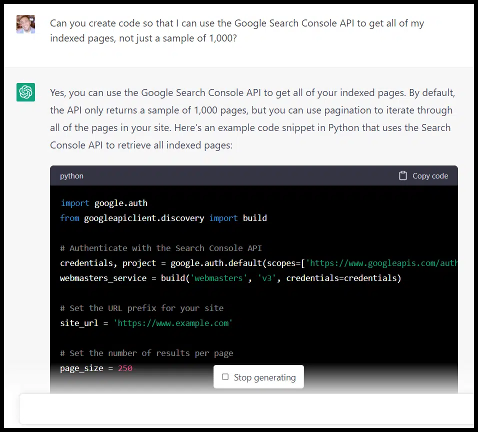ChatGPT GSC API code