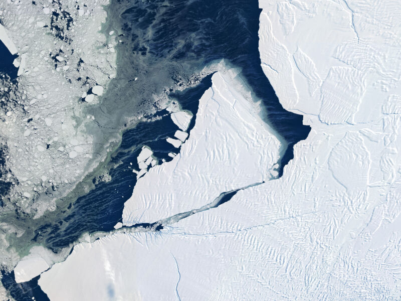 Satellite Imagery of Iceberg A-74 calved from Antarctica's Brunt Ice Shelf