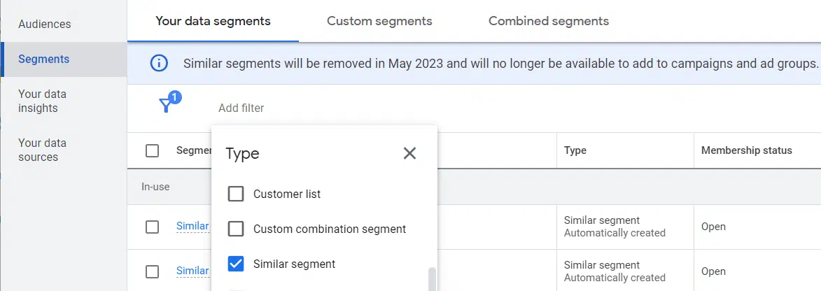 Similar segments - Google Ads