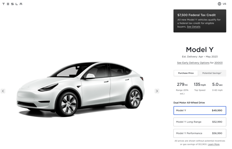 A screenshot of the Tesla ordering website