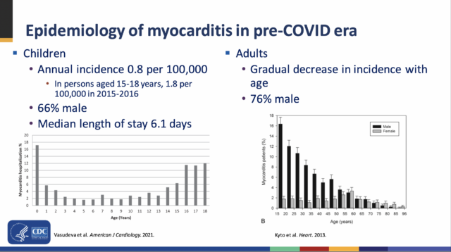 Myocarditis risks by age and sex.