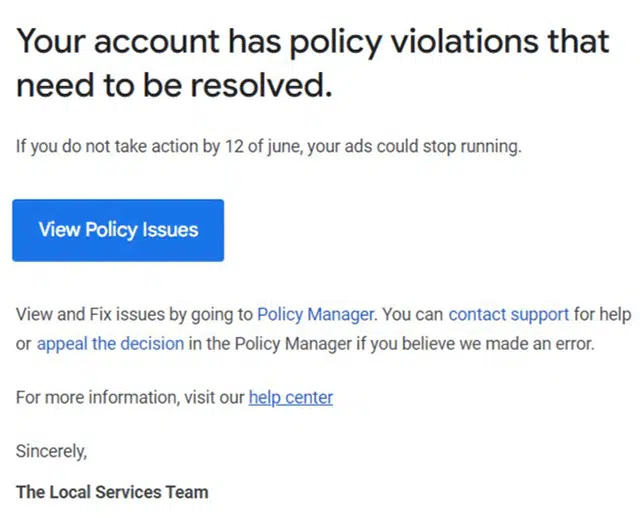 Google Local Service Ads Mass Policy Violation Notices 1685567613