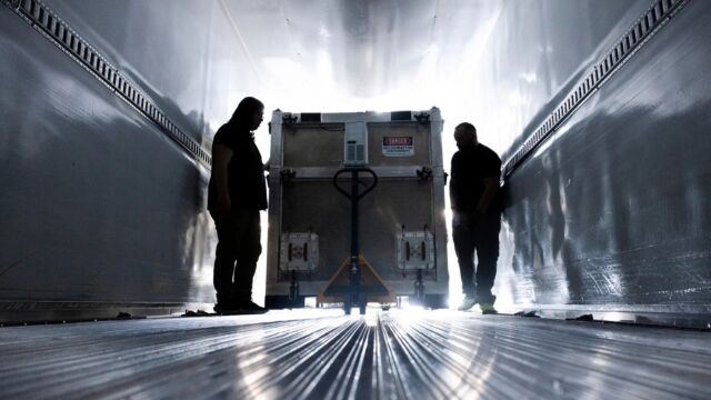 Amazon hasn't released any pictures or artist's illustrations of their Kuiper satellites, but this picture of one of the spacecraft's shipping containers provides a sense of the size of each one.