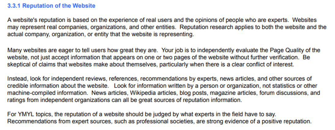 Reputation of the website - QRG
