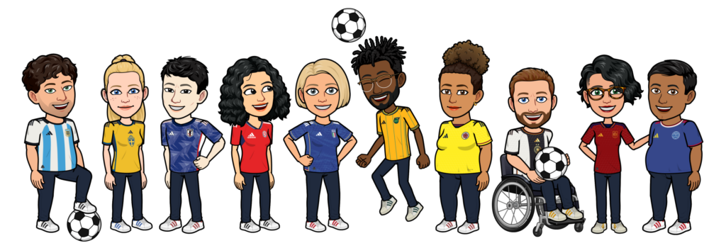 Snapchat users can create personalized Bitmoji of themselves wearing soccer kits.