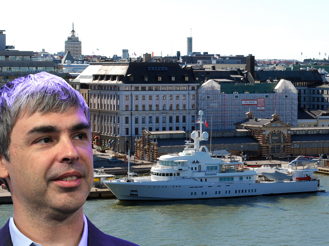 Larry Page superimposed with Senses yacht