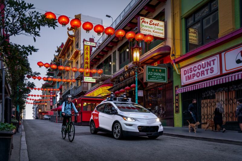A cruise autonomous car on the streets of chinatown in san franscisco