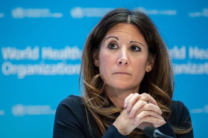 WHO's COVID-19 technical lead, Maria Van Kerkhove, looks on during a press conference at the World Health Organization's headquarters in Geneva, on December 14, 2022. 