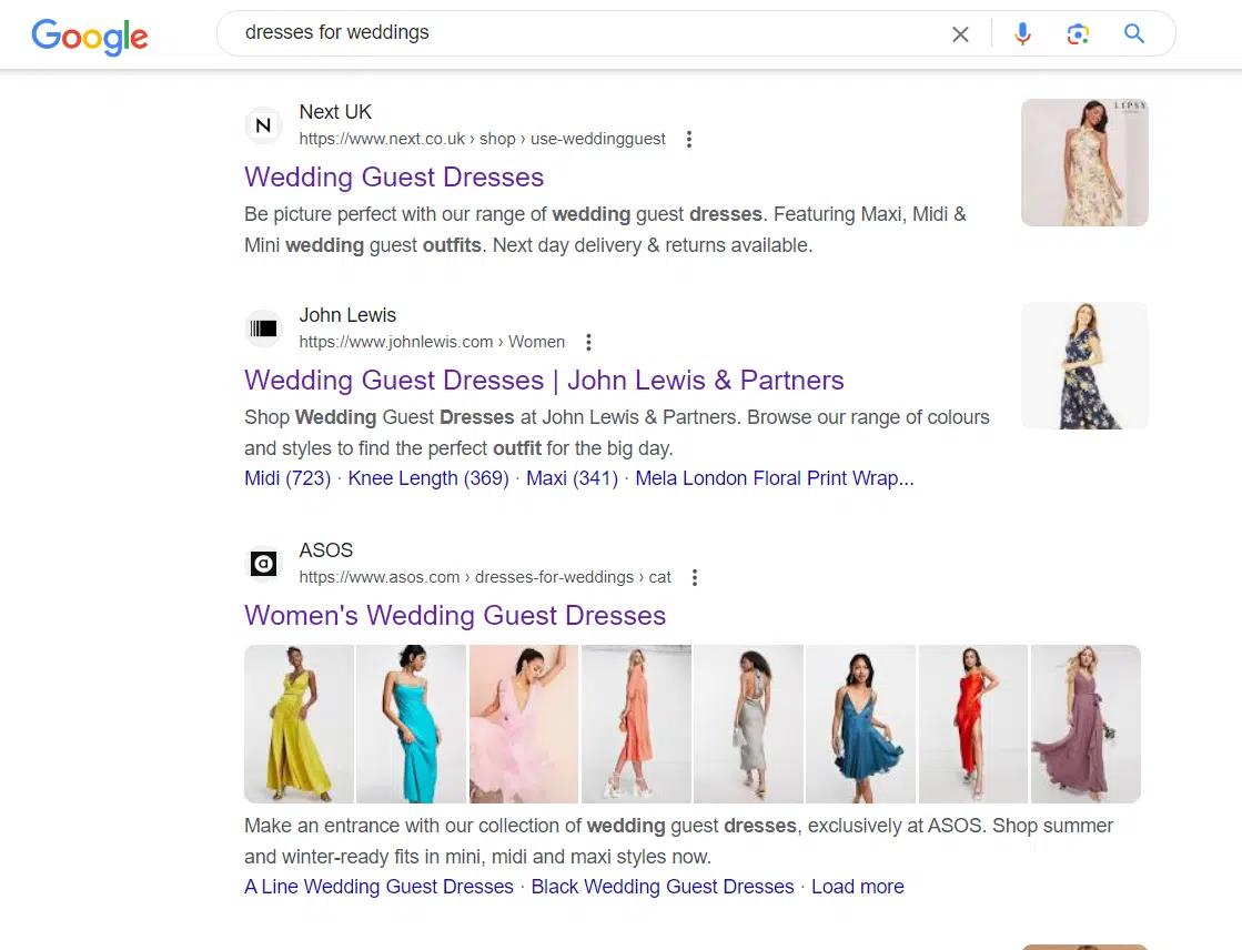 Dresses for weddings - SERPs