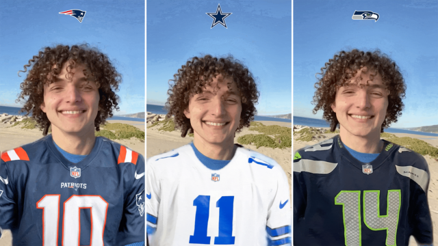 Augmented reality lenses allow fans to wear jerseys, play cornhole and more.