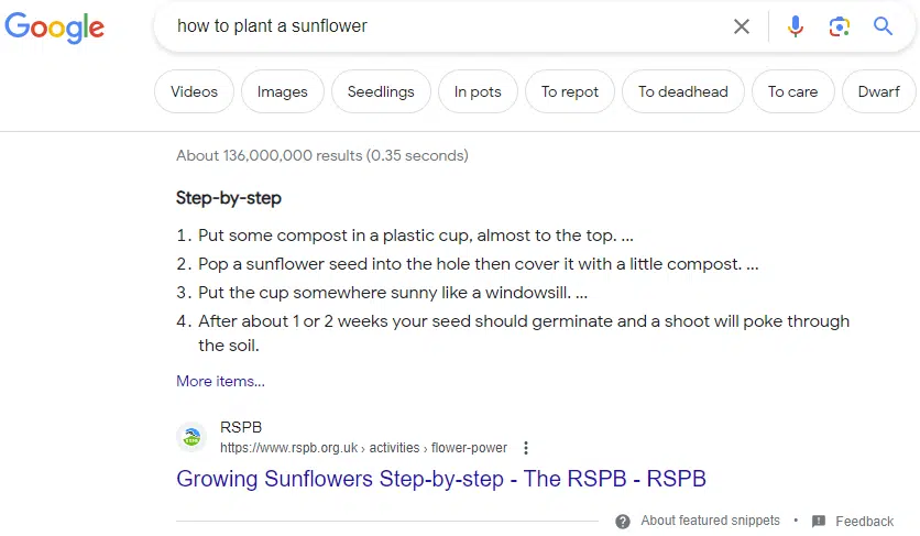 Featured snippet with HowTo