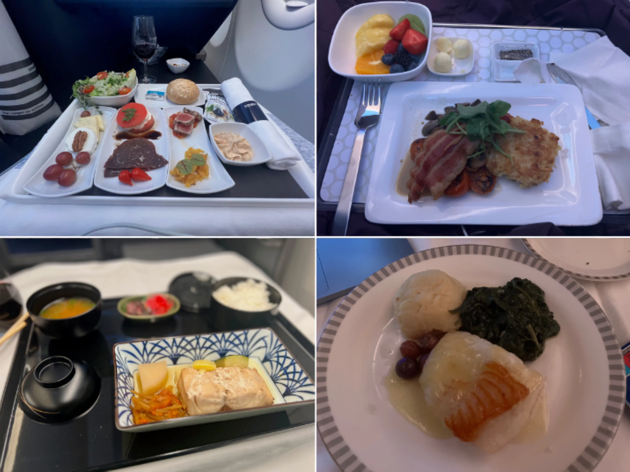 A collage of in-flight meals.