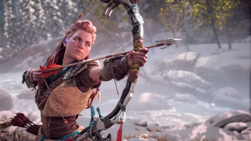 Aloy draws a bow in the PS5 game Horizon Forbidden West
