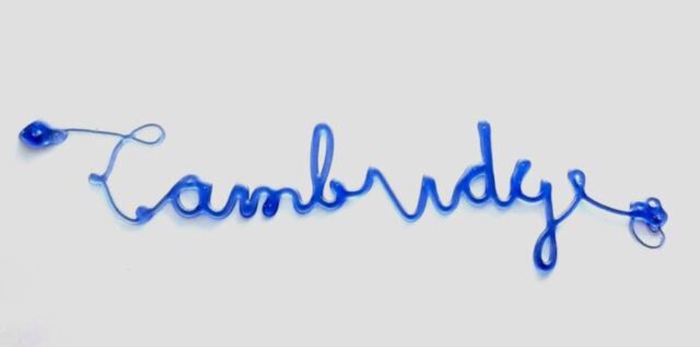 A 3D-printed cursive "Cambridge" printed using reinforcement learning.