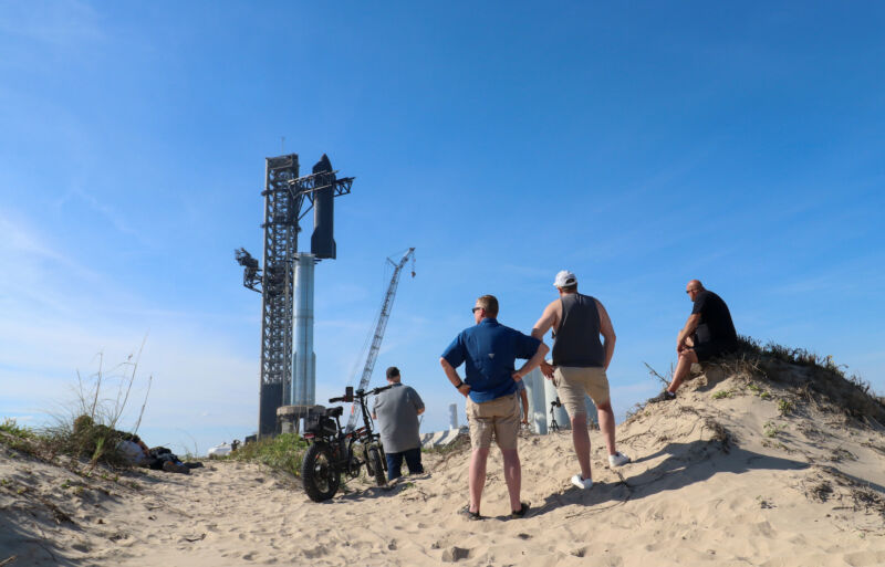 The upper stage of SpaceX's Super Heavy-Starship launch vehicle was removed from its position atop the rocket Thursday, clearing the way for the swap-out of a component on the booster stage.