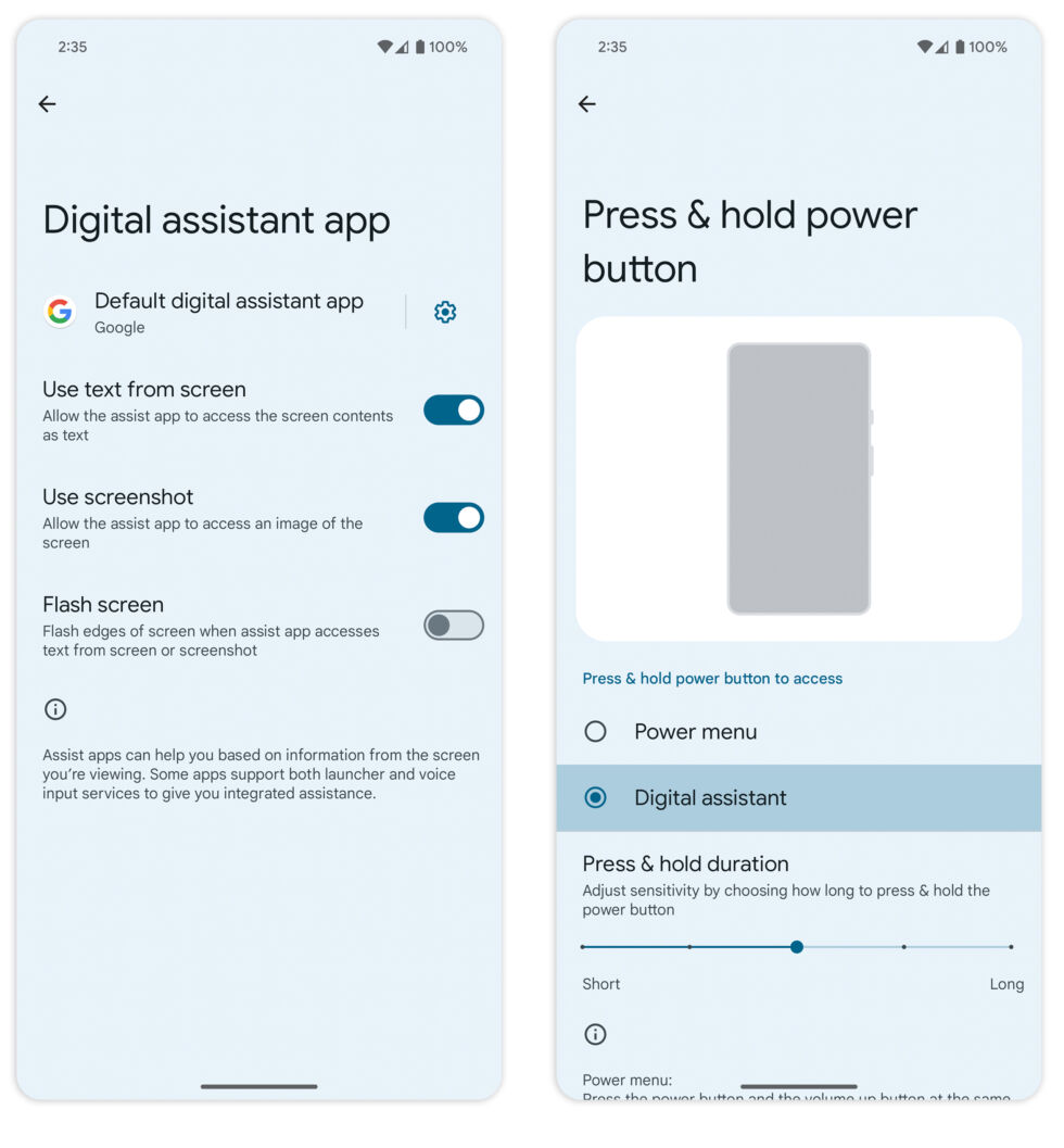 The Default Assistant App settings. 