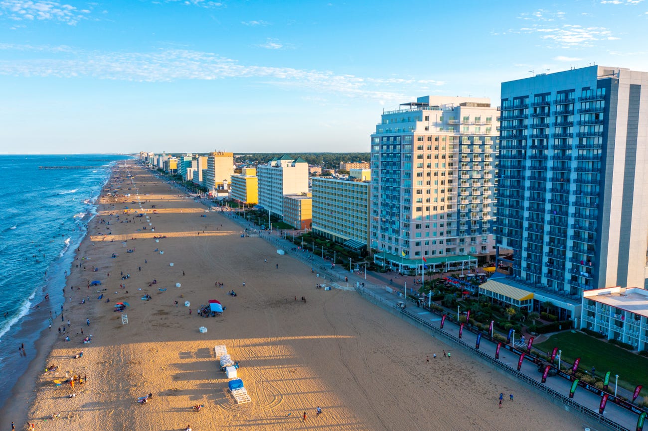 Aerial view of the Virginia Beach oceanfront.