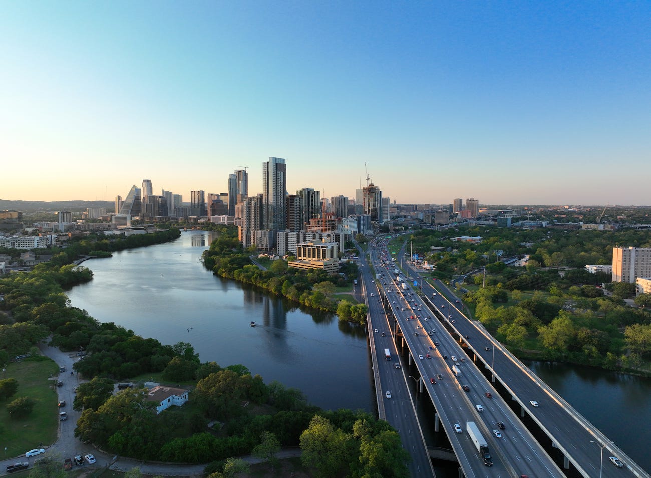 An aerial view of Austin, Texas.