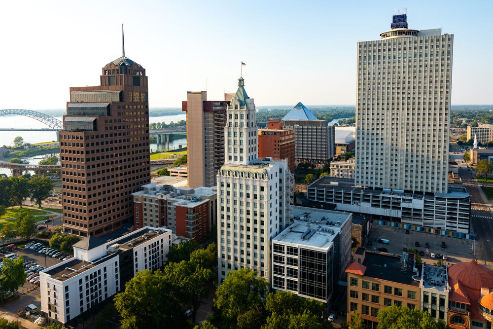 Downtown Memphis Tennessee Skyline at Sunset
