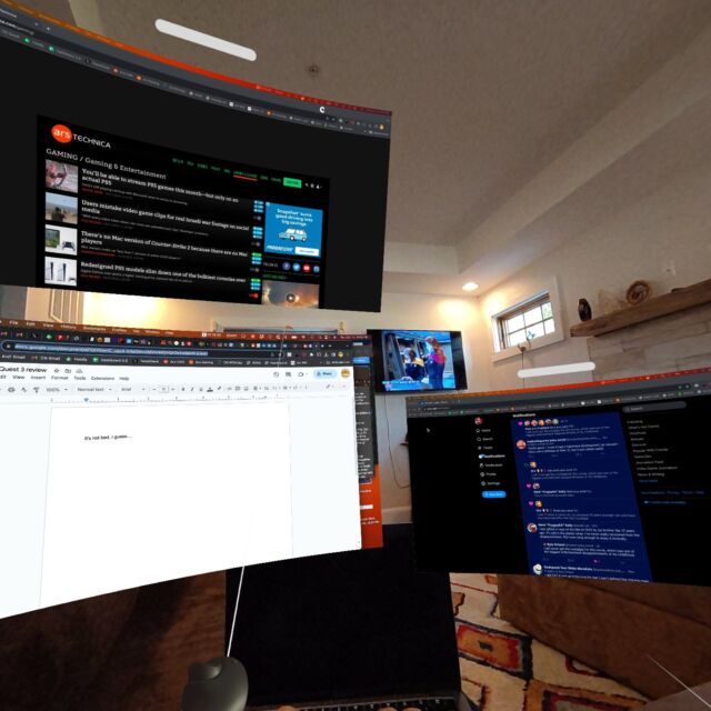 A view of my mixed reality "office" in the Quest 3 app Immersed.